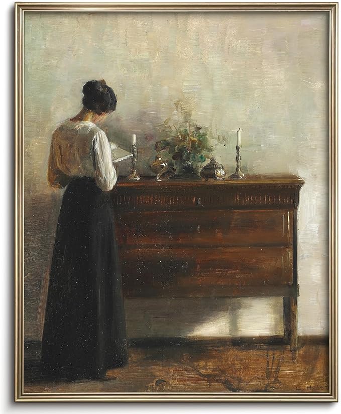 Vodefoad Vintage Woman Portrait Canvas Art Prints Painting Antique 19th Century Women Reading Wall Art Moody Dark Academia Aesthetic Artwork Poster for Gallary, Bedroom, Bathroom, Office, Desktop Decor - 8x10Inch Unframe