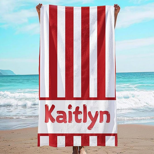 JML Personalized Beach Towel with Name, Custom Cabana Stripe Beach Towel, Customized Microfiber Pool Towel, Quick Dry & Absorbent Swim Towel for Adult,Anniversary, Birthday, Summer Holiday,Vacation