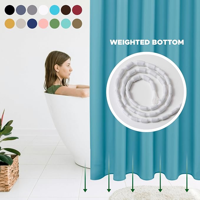 Biscaynebay Quality Fabric Shower Curtain Liners 72 Inch by 72 Inch, Blue Water Resistant Bathroom Curtains Rust Resistant Grommets & Weighted Bottom Hem Machine Washable