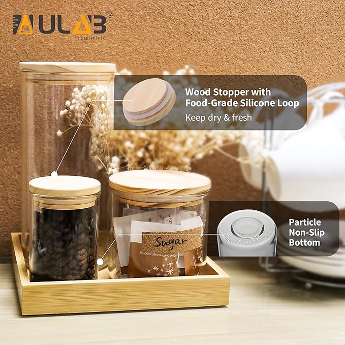 ULAB 3.5mm Thick Glass Food Container Set with Lid, 2PCS of 33oz,1pc of 62.6 OZ Clear Storage Jar, Glass Airtight Canisters set for Cookie, Pasta, Coffee Beans, USJ1006