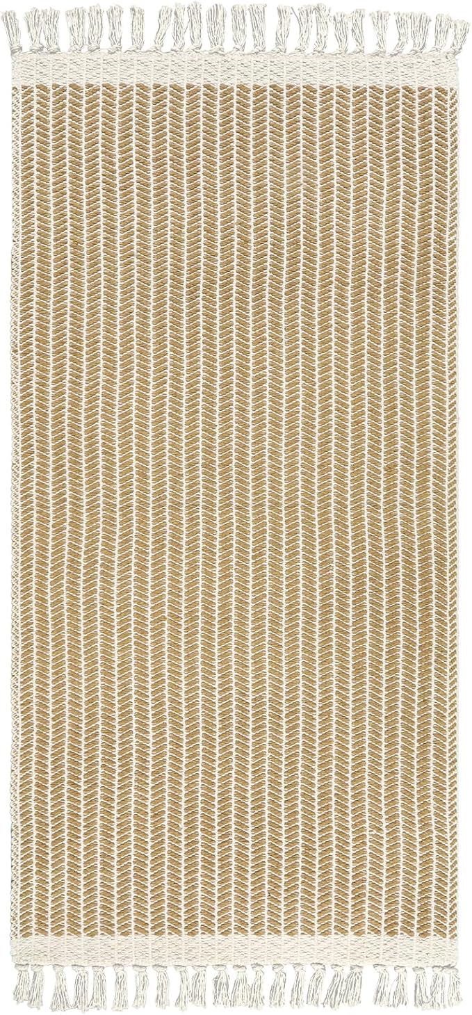 Lahome Belle Boho Kitchen Runner, 2x4.3 Bathroom Runner Rug Lightweight Entryway Rugs Woven Cotton Throw Mat with Tassels, Farmhouse Non Shedding Washable Low Pile Runners for Bedroom Doorway, Khaki