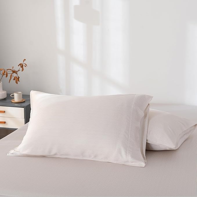 Bella Coterie | Luxury Bamboo Viscose Queen Size Pillowcase Set | 100% Organically Grown | Ultra Soft | Cooling | 2 Pcs [Striped Dune]