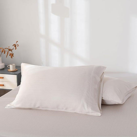 Bella Coterie | Luxury Bamboo Viscose Queen Size Pillowcase Set | 100% Organically Grown | Ultra Soft | Cooling | 2 Pcs [Striped Dune]