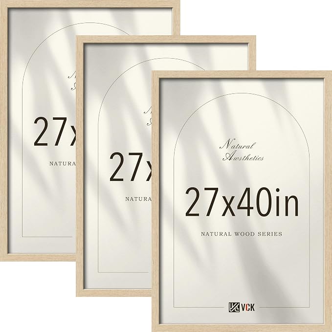 VCK 27x40 Poster Frame 3 Pack - Natural Oak Solid Wood, Exclusive Wood Grain Picture Frames, Wall Hanging