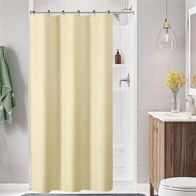 Tititex Solid Beige Cloth Fabric Shower Curtain Liner with 2 Magnets - Texture Soft Hotel Quality Waterproof Shower Liner, Light-Weight & Machine Washable 36x72 inch