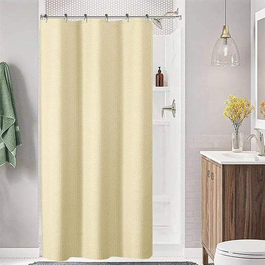 Tititex Solid Beige Cloth Fabric Shower Curtain Liner with 2 Magnets - Texture Soft Hotel Quality Waterproof Shower Liner, Light-Weight & Machine Washable 36x72 inch