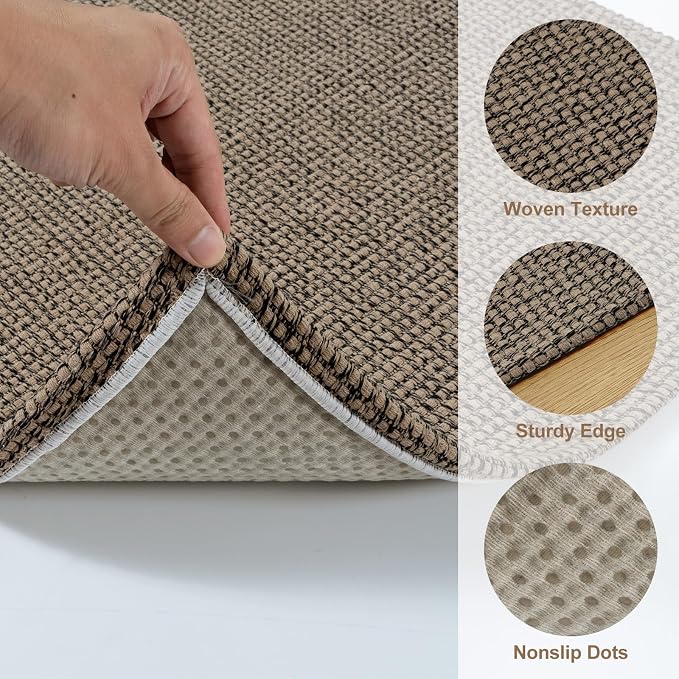 Uphome Kitchen Runner Rug, 2x6 Washable Boho Rug Runners for Hallways Non Slip, 6ft Low Pile Woven Cotton Modern Carpet Runners, Stain Resistant Bedroom Runner Rug for Hallway Entryway, Black/Natural
