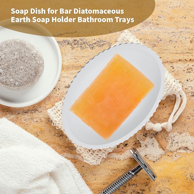 Soap Dish for Bar Diatomaceous Earth Soap Holder Bathroom Trays,Water Absorbent Stone Shower Soap Holder Sponge Holder Bathroom Shower Accessories