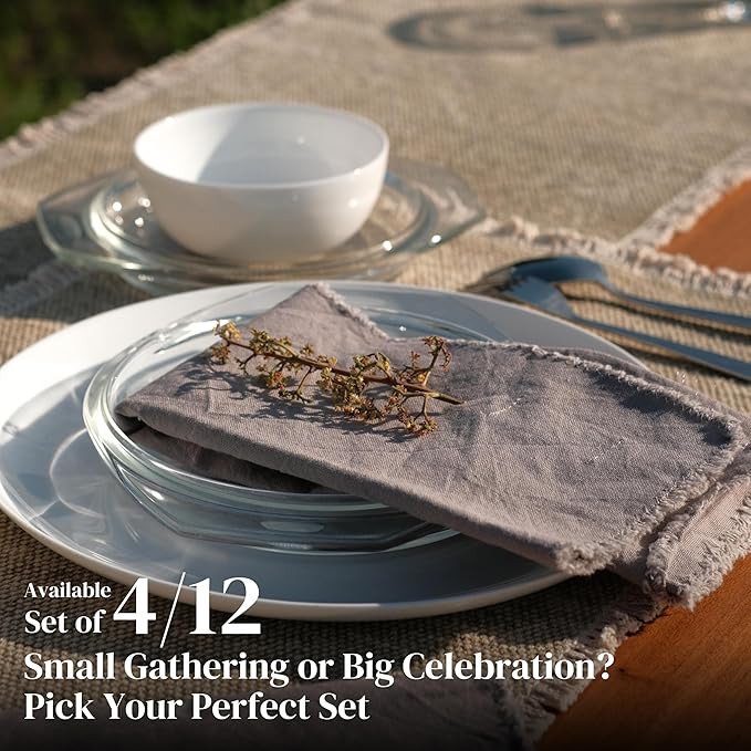Ramanta Home Cloth Napkins Set of 12 Grey 18x18 Inch - Spring Soft & Durable Frayed Dinner Napkin for Easter Wedding, Birthday Parties | Heavy Weight Fabric Table Linen for Everyday Use Family Dinners