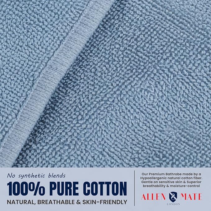 ALLEN & MATE 100% Cotton Women's Short Robe Dual Fabric Waffle Outside & Terry Towel Inside Kimono Bathrobe Medium Weight