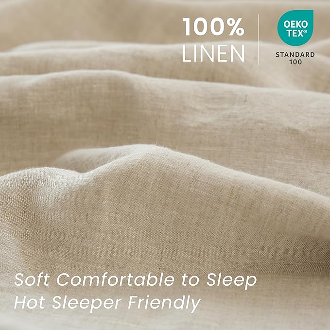 100% French Linen Pillowcases with Embroidery - Pack of 2 - Washed Solid Color Natural Flax Soft Breathable - Linen, 20'' x 30''