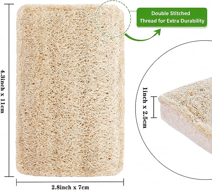 Natural Loofah Biodegradable Sponges Plant Based Kitchen Cleaning Supplies Plastic Free Luffa Sponges Dish Scrubber Cellulose Sponges Household Cleaning Tools Zero Plastic Products