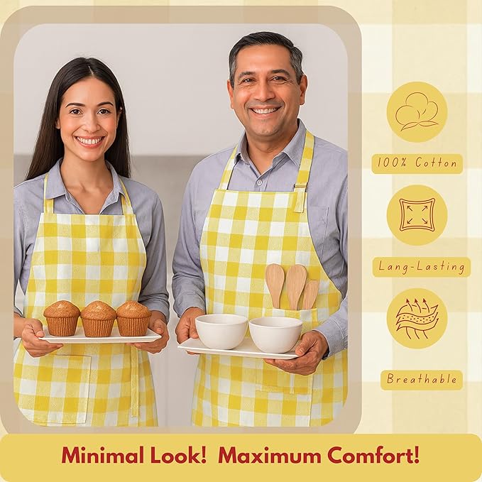 Native Fab Kitchen Apron 2 Pack - 100% Cotton Adjustable, Durable Apron with Pockets, Perfect for Cooking, Baking, Grilling