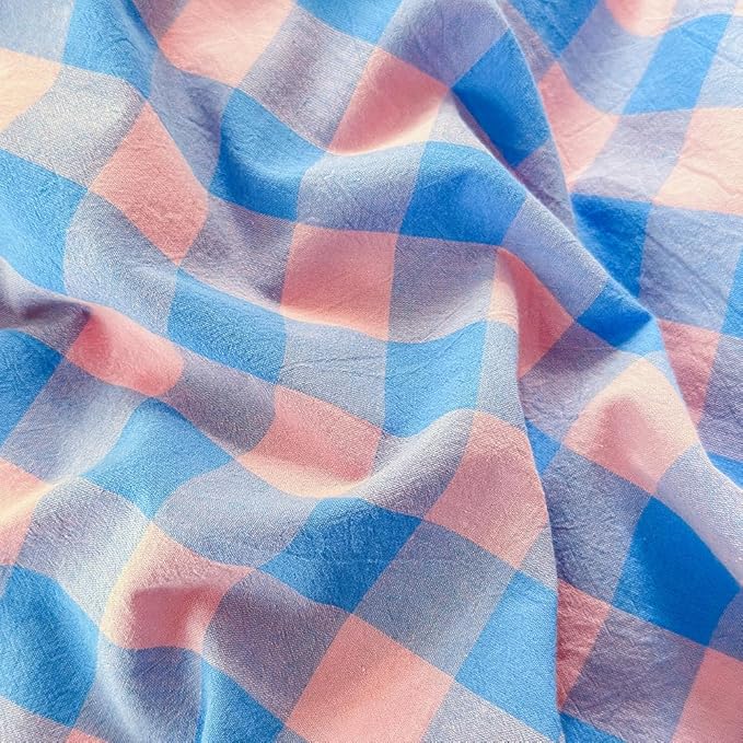 FACE TWO FACE Bedding Duvet Cover Set100% Washed Cotton Duvet Cover Linen Like Textured Breathable Durable Soft Comfy (King, Blue Purple Grid)