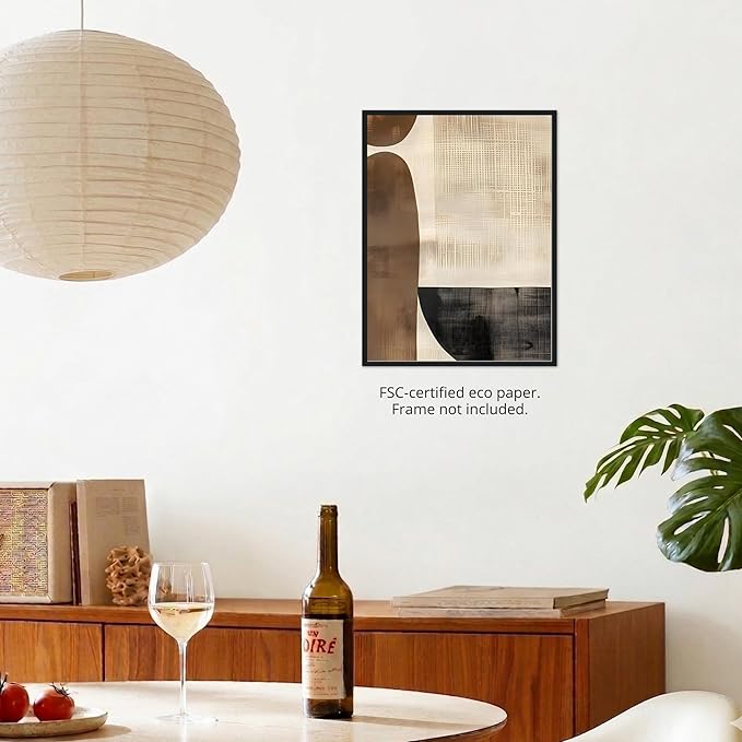 Moonow7 Mid Century Modern Wall Art Prints, Earth Tone Brown Geometric Poster, Abstract Minimalist Artwork for Organic Living Room, Entryway Picture Decor, Unframed Size 40x50 cm / 16x20″