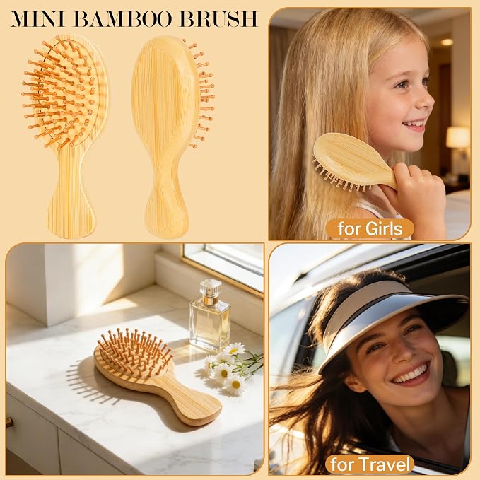 BFWood Bamboo Hair Brush Set, 3 PCS Natural Wooden Combs Paddle Detangling Hairbrush, Traveling Rat Tail Comb and Mini Paddle Brush for Women & Men