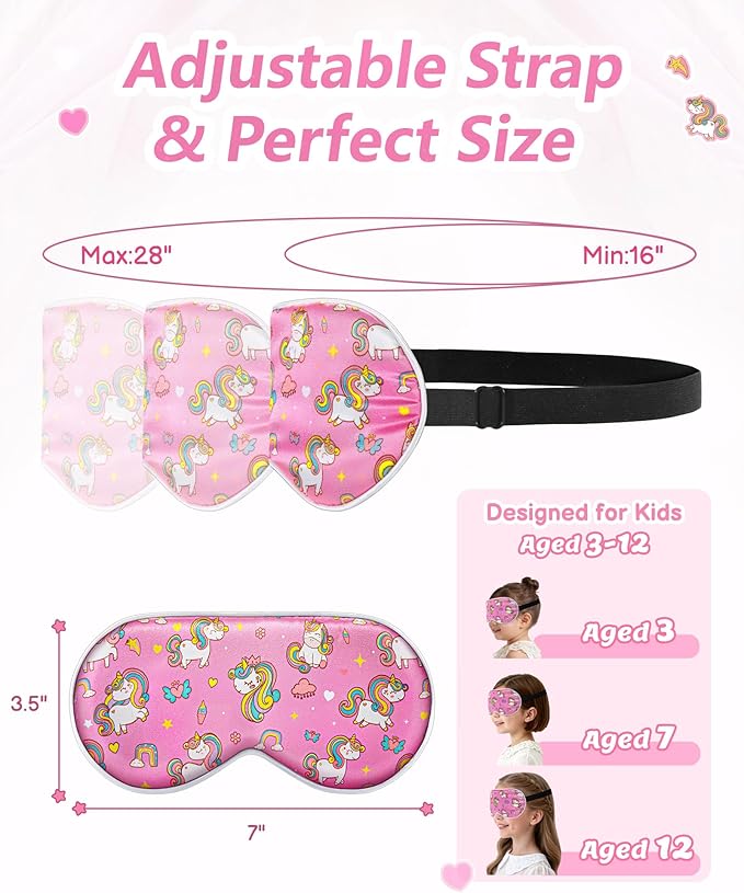 BeeVines Kids 100% Real Mulberry Silk Sleep Mask 2 Pack, Original Design Pure Silk Sleeping Eye Masks for Girls, Skin-friendly Blackout Eye Cover, Adjustable Strap, Reduce Puffy Eyes, for Travel Gifts