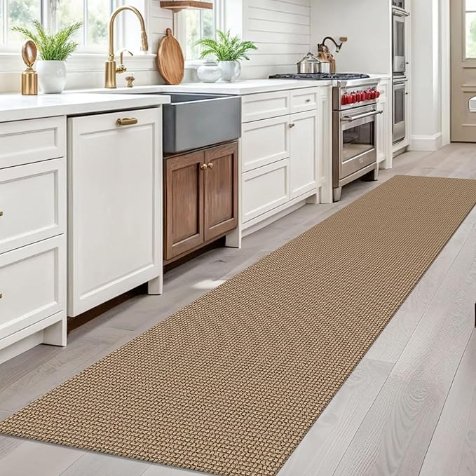 EARTHALL Woven Runner Rug 2.6x10 Ft Washable Runners for Hallways Long Non Slip Rubber Backed Kitchen Runner Braided Indoor Floor Carpet Runners for Entryway, Hallway, Kitchen, Orange/Tan/Brown
