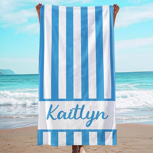 JML Personalized Beach Towel with Name, Custom Cabana Stripe Beach Towel, Customized Microfiber Pool Towel, Quick Dry & Absorbent Swim Towel for Adult,Mother's Day, Birthday, Summer Holiday,Vacation