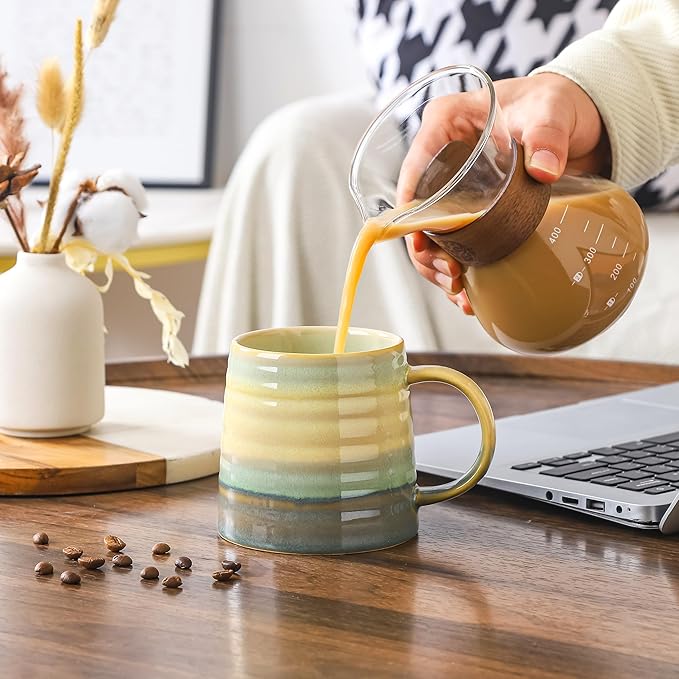 Large Ceramic Coffee Mugs, Handmade Pottery Mug, Tea Cups with Handle for Office and Home, 16 oz, Dishwasher and Microwave Safe (Frosted Black)