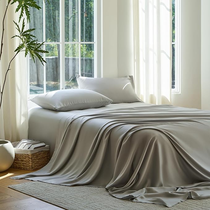 DOZ Sheet Set, 100% Viscose derived from Bamboo, Organically Grown, Buttery Soft, Cooling Sheets, High GSM, Deep Pockets - 3 Piece - 2 Pillowcases 1 Fitted Sheet (Dove, Full)