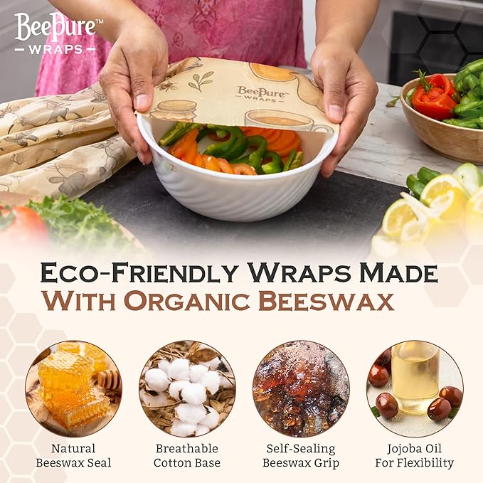 Reusable Beeswax Food Wrap Roll – Bees & Tea (15”×80”)