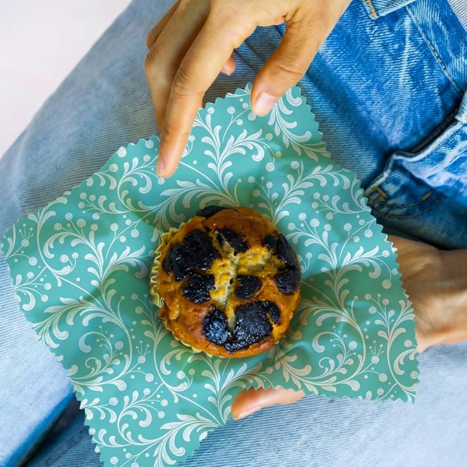 Reusable Beeswax Wraps, 9 Pack Sandwich, Snack, Bowl, Food Storage, Organic, Sustainable, Zero Waste, Plastic-Free, Eco-Friendly, 1XL, 3M, 5S, Blue Green Floral Botanical Prints