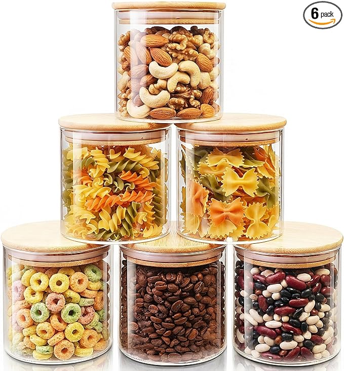 HomArtist Glass Jars with Bamboo Lids 27 FL OZ [Set of 6], Glass Canisters with Airtight Lids, Glass Food Storage Containers for Coffee, Sugar,Tea, Candies, Cookies,Best for Kitchen & Pantry
