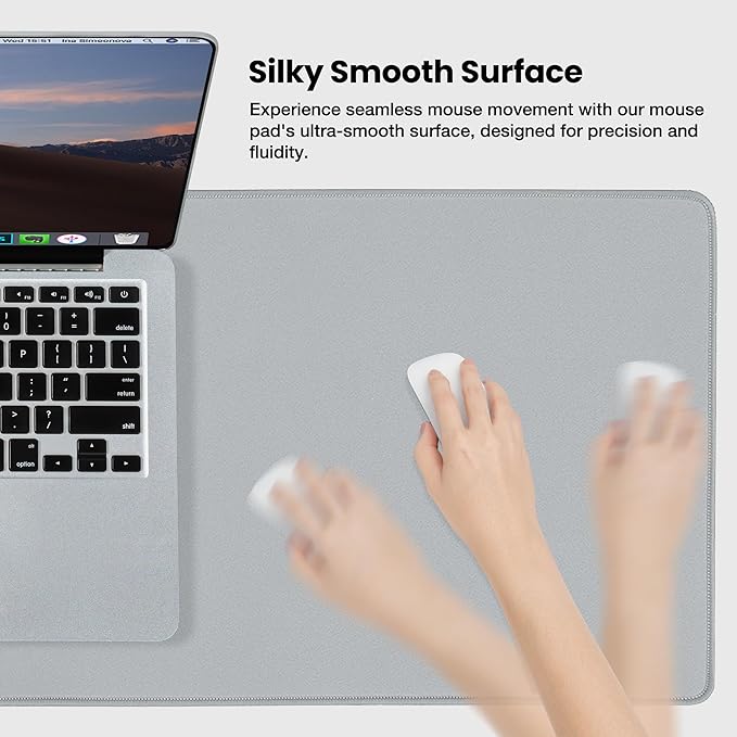 ALOANES Waterproof Mouse Pad with Durable Stitched Edge, XL Gaming Keyboard Pad, Non-Slip Rubber Base Mouse Mat, Extended Desk pad for Gamer, Office & Home, Gray Mousepad 31.5"x 11.8"x 0.12"