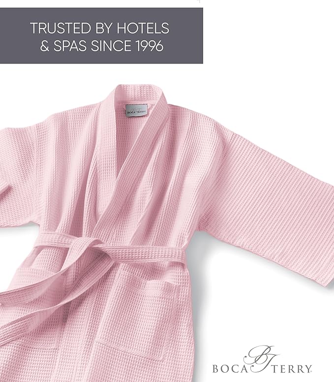 Waffle Robe for Women by BOCA TERRY, Soft Cotton Spa Robes for Summer, Lightweight Knit Waffle Bathrobe, Kimono Bathrobes