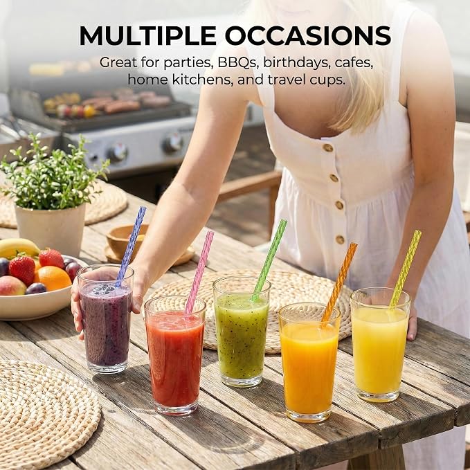 Reusable Drinking Straws 100 Pack, Assorted Color Plastic Straws, 9 Inch, Easy Clean with Brush, Durable & Dishwasher Safe for Cold Drinks & Kids