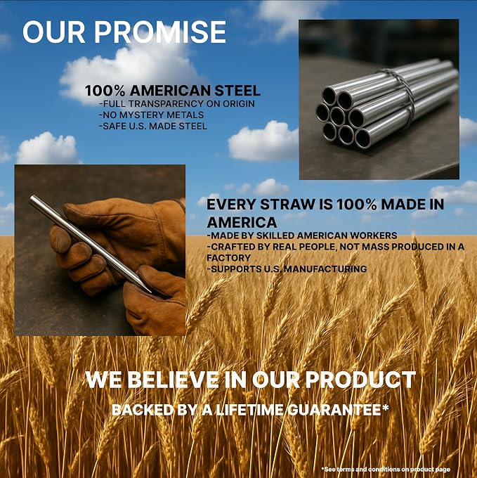 Made in USA 8.5" Stainless Steel Straw Set of 2 – FOR OPEN STRAW LIDS ONLY. Not compatible with flip style lids where straw inserts below lid.