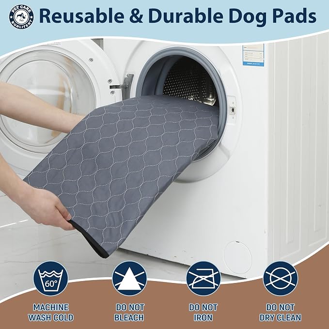 Washable Pee Pads for Dogs, 34x36 Reusable Puppy Pads with Fast Absorbent, Waterproof Reusable Pee Pads for Whelping, Traing, Incontinence and Potty, 3 Pack, Grey.