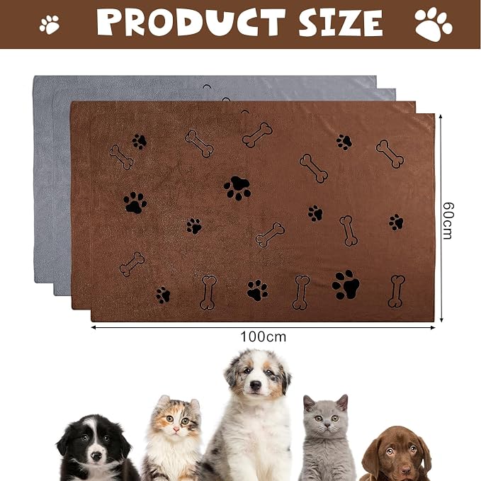 Chumia 4 Pcs Dog Towels for Drying Dog Puppy Bulk Microfiber Absorbent Paw Towel Pet Bathing Supplies Quick Drying for Medium Cats Pets Shower(24 x 40 Inch,Gray, Coffee)