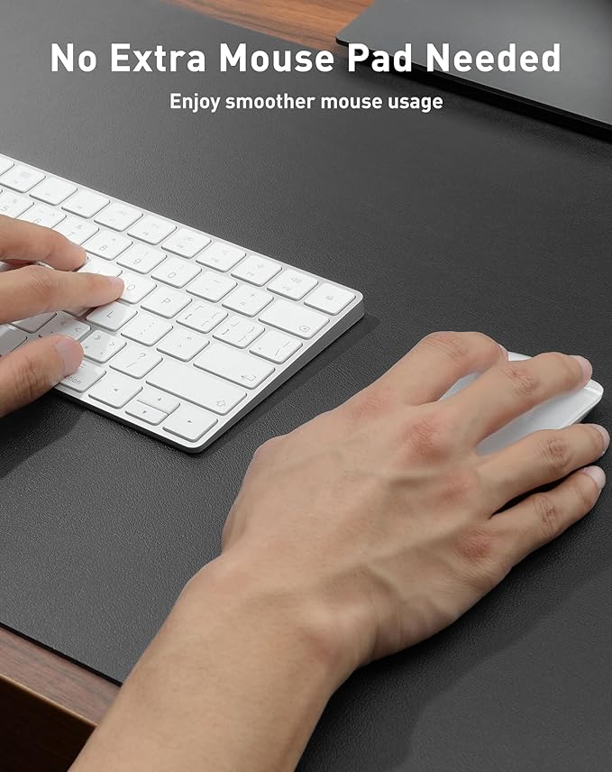 Aothia Faux Leather Desk Mat - Large Mouse Pad, Non-Slip PU Leather Blotter, Waterproof Writing Surface for Office and Home (Grey, 40" x 24")