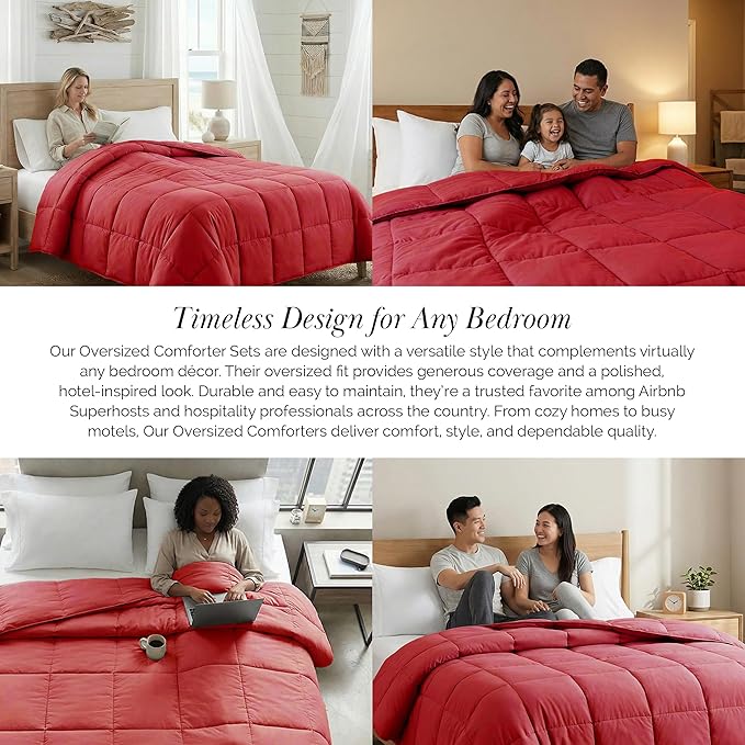 Southshore Fine Living, Inc. California King Size Comforter, Pet Hair Resistant Bedding Comforters, Oversized Down-Alternative Red Comforter, King Size Bedding for Vacation Homes, Chili Pepper