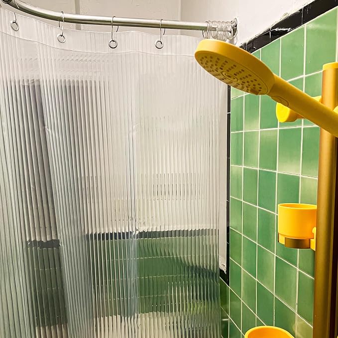 Sproos! - Fluted Shower Liner Clear 72" x 72" - Prevent Water Splashes - Modern Stylish Design - Eco-Friendly Material - Easy Maintenance Durable Long-Lasting