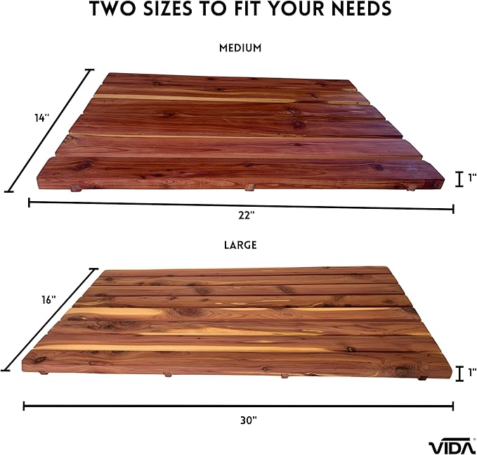 Cedar Wood Bath Mat – 30”x16” Non-Slip Shower Mat | Indoor & Outdoor Use | Wood Bathroom Mat & Floor Protector | Handcrafted in USA - Large