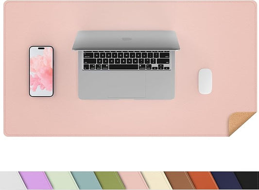 AFIING Cork Desk Mat 31.5" x 17", Waterproof Dual-Sided Cork & PU Leather Desk Pad, Non-Slip Desk Protector for Home Office, Workspace Setup & Gaming, Pink