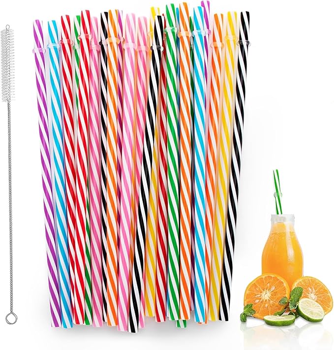 25 PCS Plastic Straws, 9" Reusable Plastic Straws with 1 Brushes, 6 Colors Replacement Drinking for Tumblers, YETI, Jars, Stanley, Starbucks