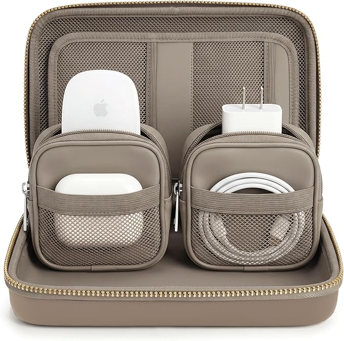 Mid-Size Tech Organizer with Removable Pouches – Hard Shell Travel Case for Cables, Chargers & Accessories | Electronics Organizer for Travel