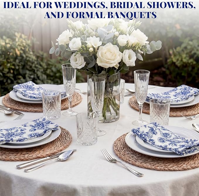 Mindsoft 12 Pack Blue Floral Cloth Napkins 18x18 Inch Reusable Linen Cotton Dinner Napkins Vintage Blue and White Table Napkin Cloth for Wedding Banquet Bridal Party Supplies