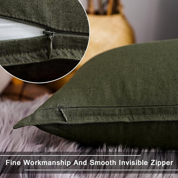 Jeanerlor Set of 2 Decorative 26"x26" Cotton Linen Chair Throw Pillow Case Green for Sofa Durable Classy, Comfortable Cushion Cover for Coffee Shop/Bar (65 x 65cm) Olive Green