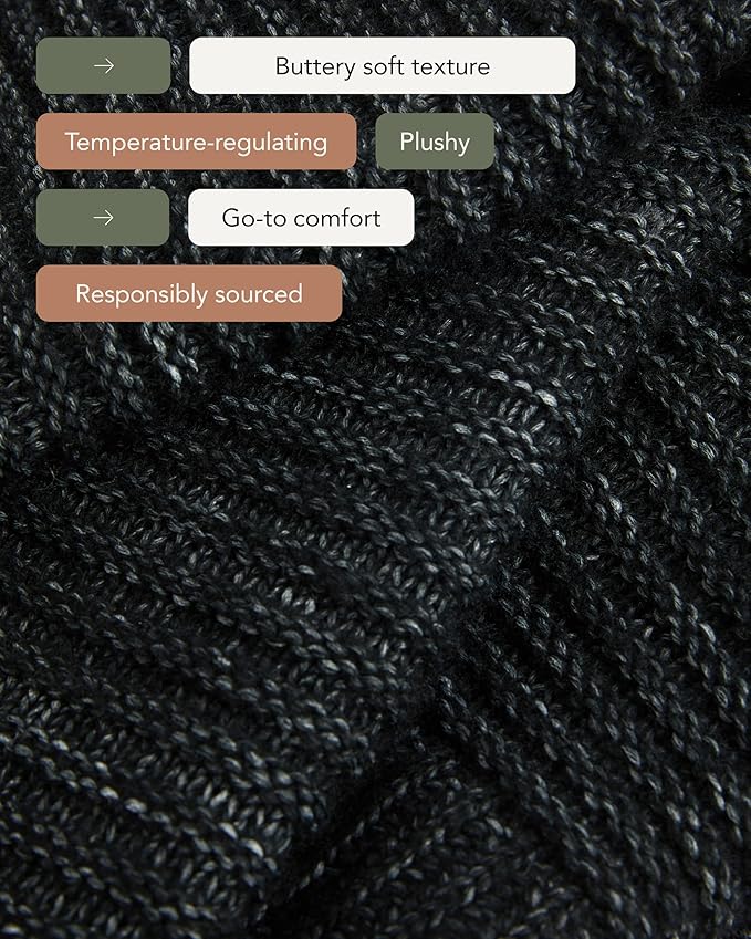 UnHide Melange Knit Blanket - 60" x 80" Textured & Ultra-Soft Wool Throw - Timeless & Breathable Knitted Blanket for Bedroom & Living Room - Night Owl