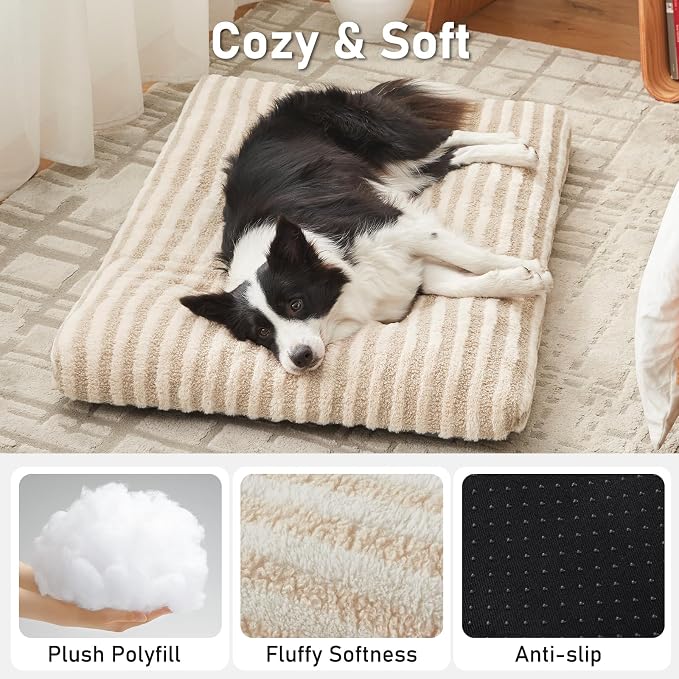 FURTIME Washable Small Dog Bed, Deluxe Dog Crate Beds Comfy Fluffy Kennel Pad Anti-Slip Pet Sleeping Mat for Puppy/Cat, Machine Washable Dogs Pillow, 23"x18"x3", White