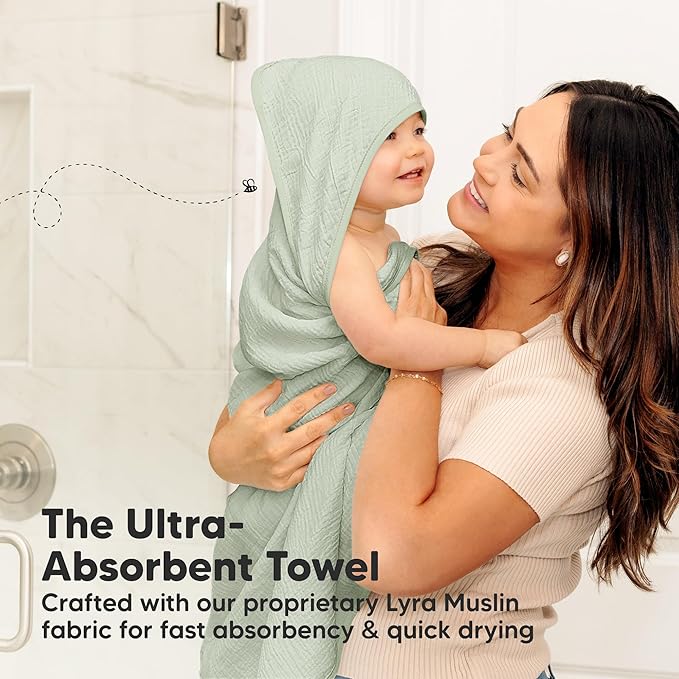 KeaBabies 2-Pack Muslin Hooded Baby Towels for Girls, Boys, and Baby Washcloths for Newborn, Toddlers - 100% Cotton Infant Bath Towel with Hood, Soft & Absorbent Washcloths for Toddlers
