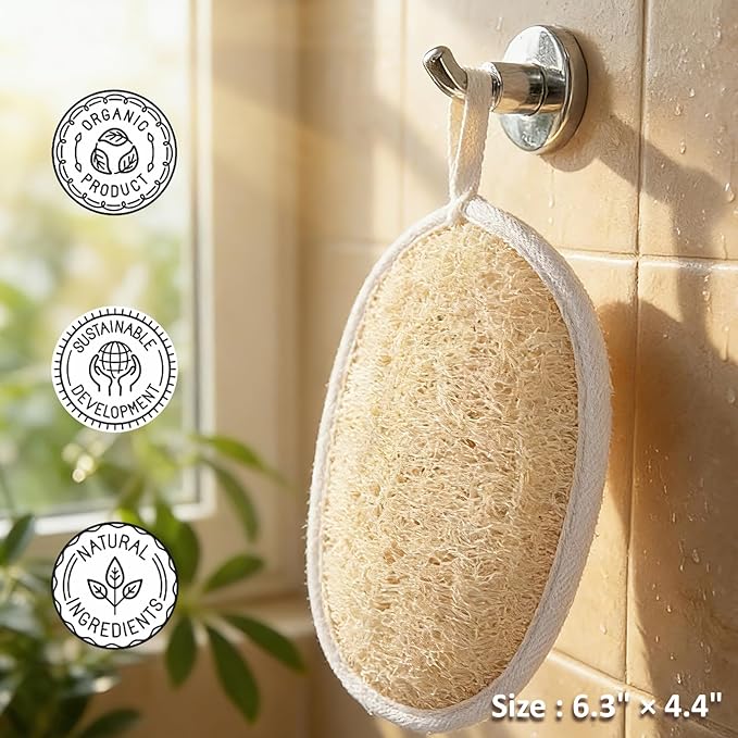 Premium Egyptian Natural Loofah Sponge 100% Plant-Based Exfoliating Body Scrubber Dye-Free Biodegradable Shower Pouf Deep Cleansing for Body Back and Face, Women & Men (2 Pack)