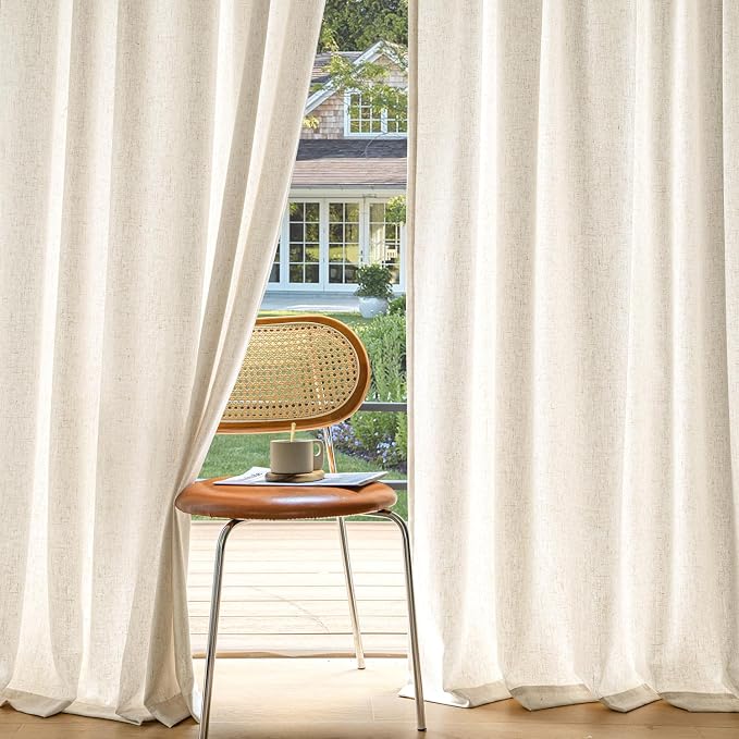 MIULEE Non-See-Through Privacy Linen Curtains 2 Panels, Light Filtering Window Curtains Farmhouse Textured Back Tab Semi Sheer Drapes for Bedroom Living Room, 52 x 96 Inches Long, Cream Ivory