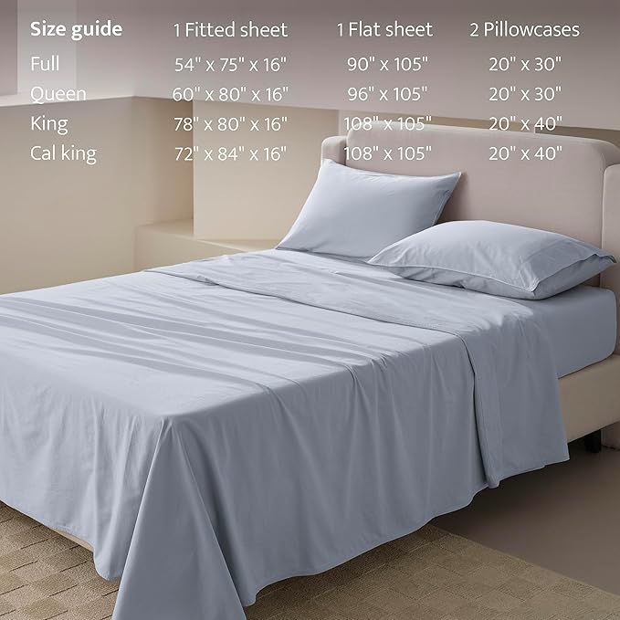 Double Stitch 100% Organic Cotton Sheets, Queen Sheet Set, GOTS Certified Long Staple Cotton Bedsheets, Luxury & Soft Hotel Bed Sheets with 16 inches Deep Pocket, Made in India Light Blue