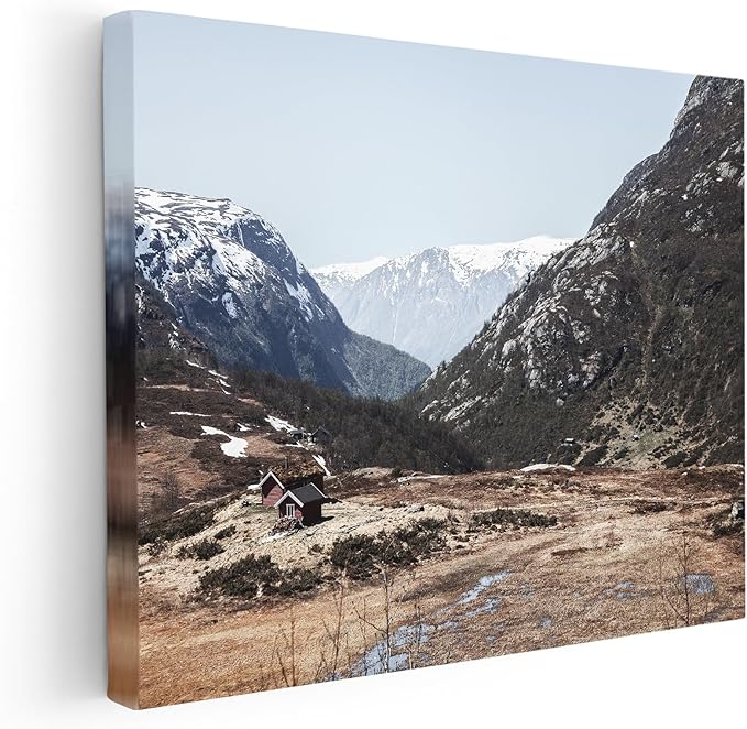 Monem Art Scandinavian Mountain Cabin Landscape Photography Print - Nordic Nature Scenic Art Poster - Wall Decor for Living Room, Bedroom or Office - 24x32 STRETCHED CANVAS Wall Art by Mareike Bohmer
